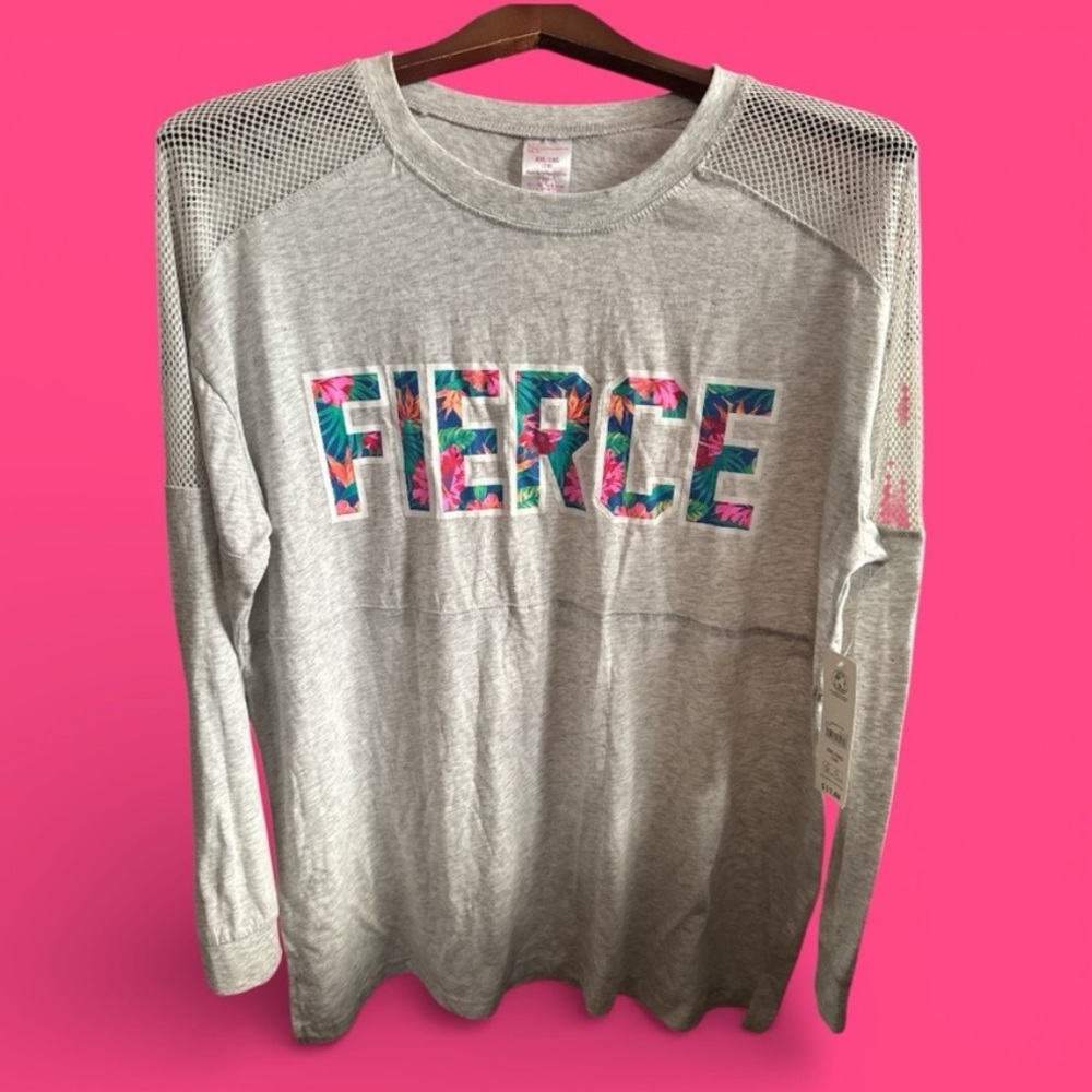 No Boundaries Gray 'Fierce' Womens Sweater with Tropical Floral Graphics XXL NWT